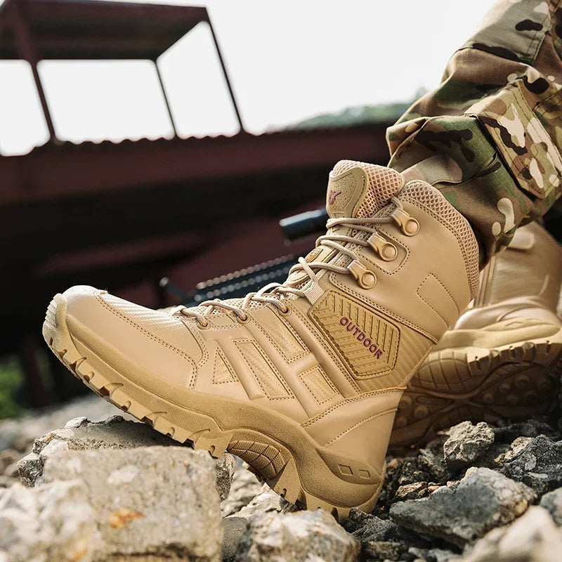 High Quality Men's Brand High-Top Leather Boots Breathable Desert Combat Men's Boots Outdoor Shoes Non-slip Hiking Ankle Boots