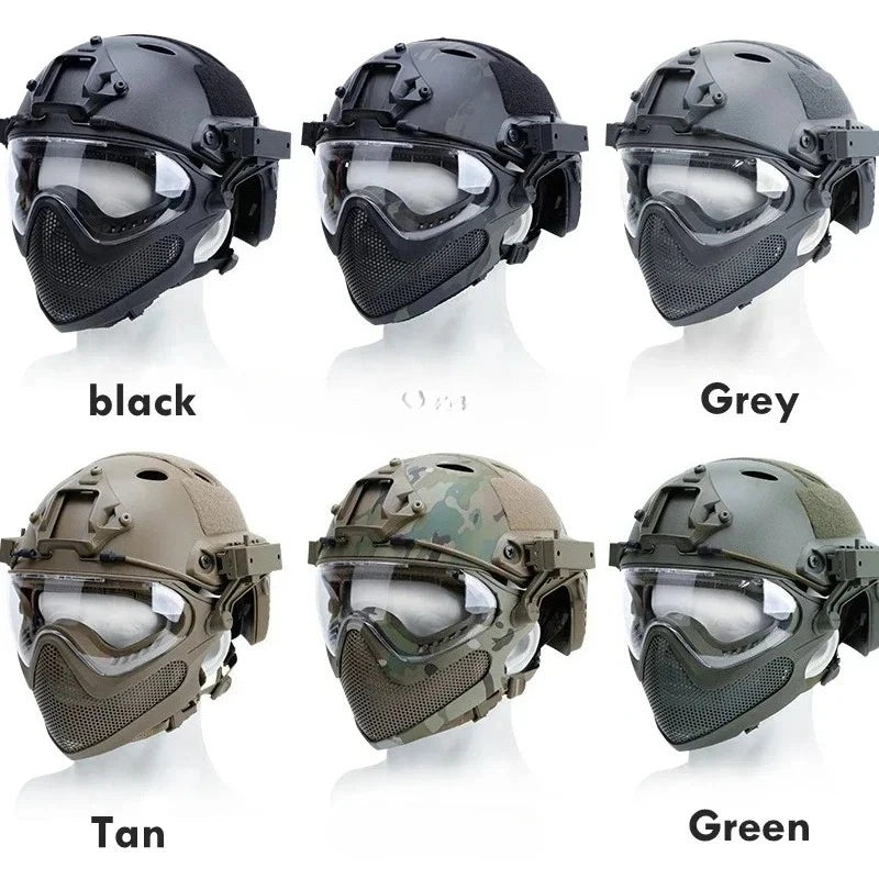 Tactical Helmet + Mask + Goggle Sets Outdoor Airsoft Paintball Helmet with Goggles FAST PJ Helmets CS Game Full Face Cover