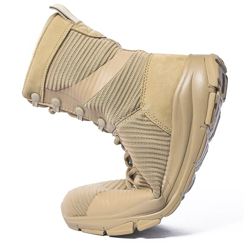 Summer Outdoor Desert Tactical Combat Boots Mesh Lightweight Breathable Zipper Work Shoes Men's Training Climbing Hiking Shoes