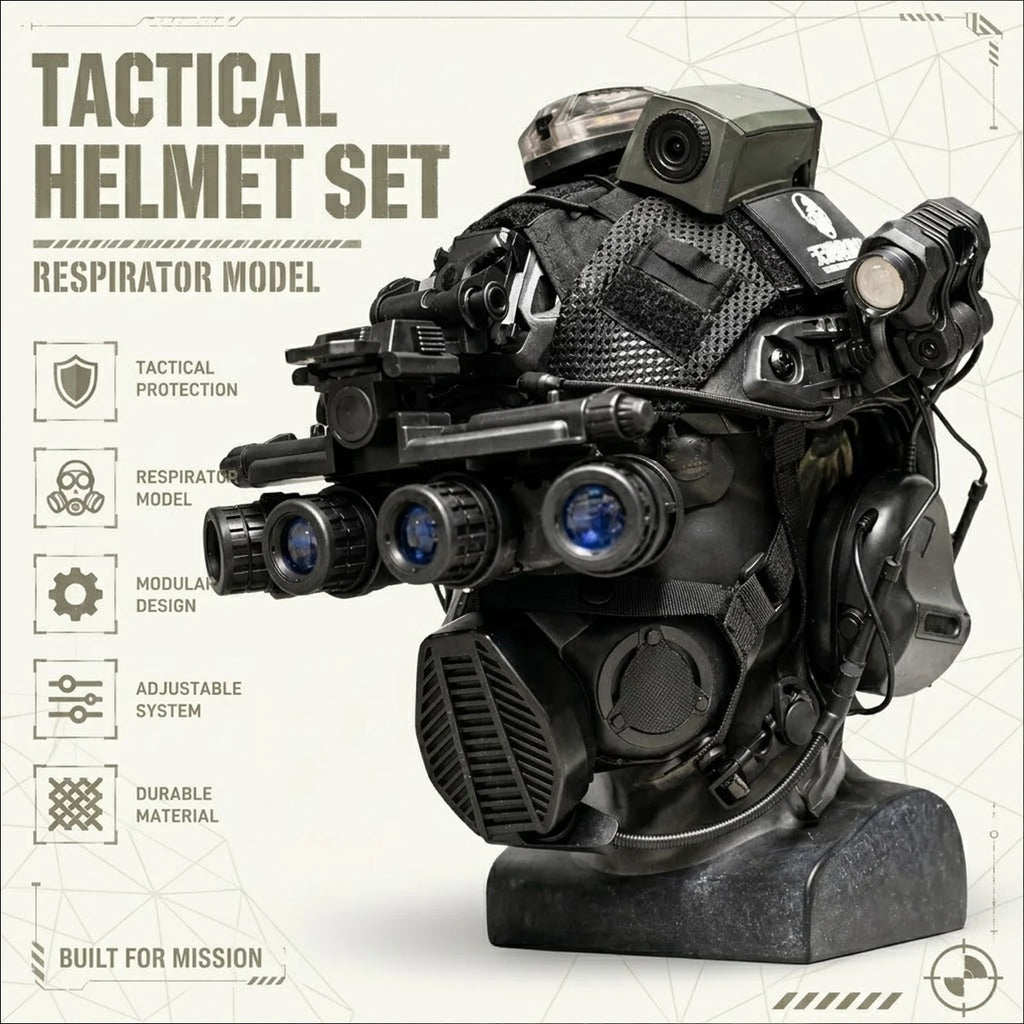 Tactical Helmet Set with (Respirator Night Vision Goggles Camera Model ) and Signal Light  Headset Airsoft Protective Helmet Kit