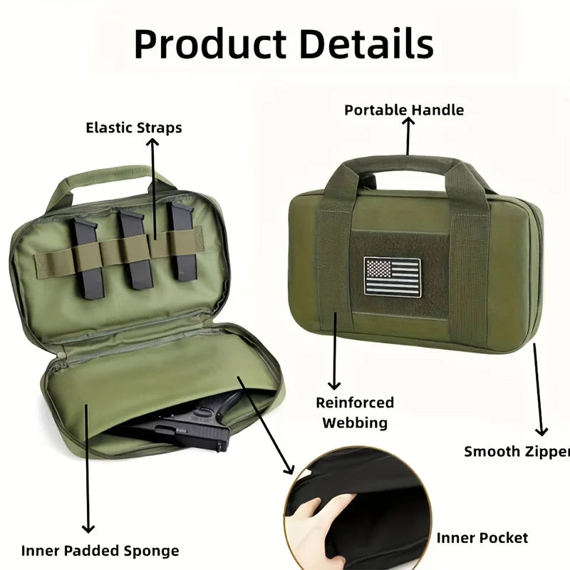 1pc Tactical Pistol Carrier Bag Concealed Carry Case Soft Padded Handgun Pouch with Multiple Magazine Storage Slot for Hunting
