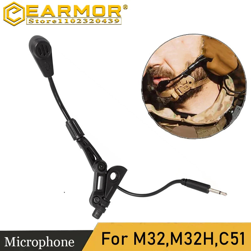 Earmar Tactical Headset Microphone Shooting Earmuff Accessories for M32, M32H, C51 Communication Microphone Accessories