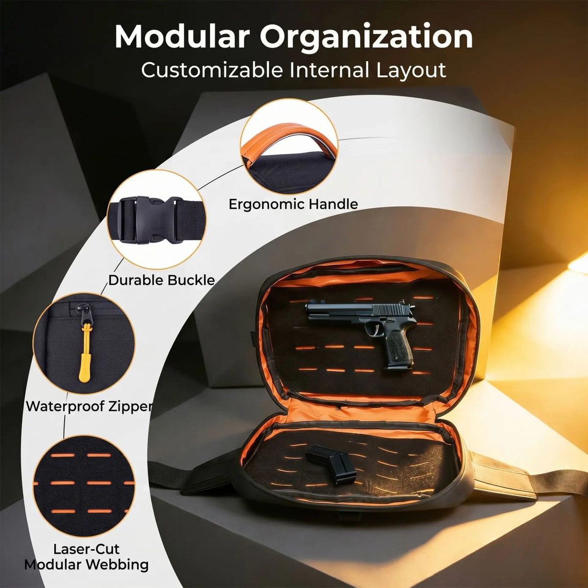 Magnetic Quick Open Gun Bags, Tactical Hidden Pistols Holsters Pouch, with MOLLE System Adjustable Strap, Chest & Waist Carrying
