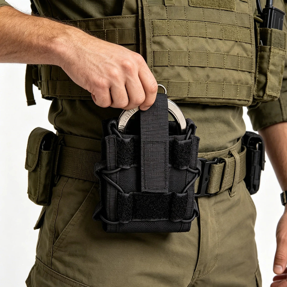 Tactical Handcuff Holster MOLLE Compatible Handcuff Pouch Elastic Adjustable Handcuff Carrier,Security Guard Gear Accessory