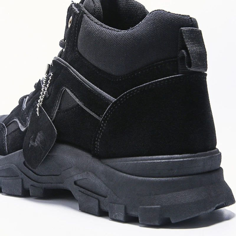 2025 New Outdoor Men Ankle Boots Luxury Platform Men Cowboy Boots Lace Up Anti-Slip Training Shoes High Top Men Motorcycle Boots