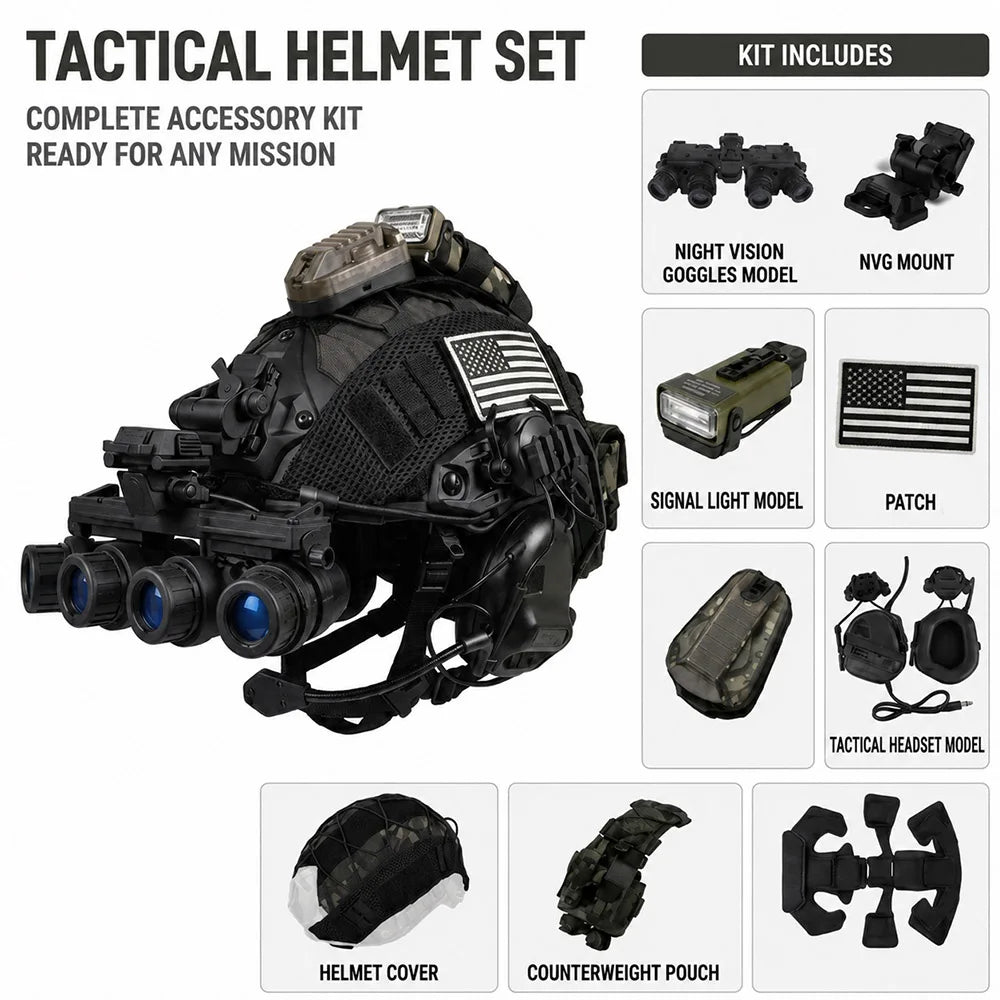 Men's Full Airsoft Combat Gear Set Combat Vest Set with PJ FAST Helmet for CS Wargame Paintball Cosplay Role Play Training