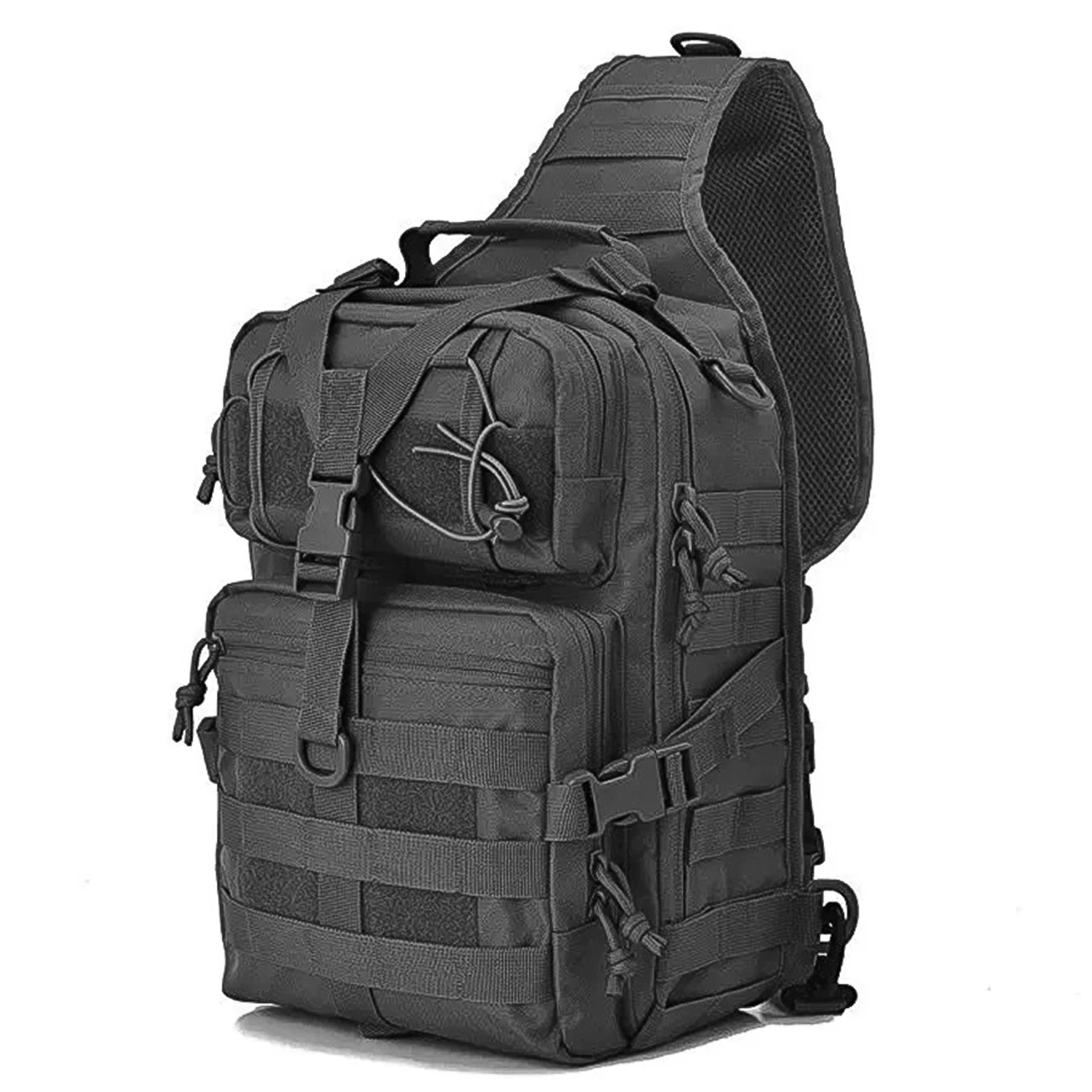 Large capacity shoulder crossbody bag and chest bag with multiple zipper compartments and MOLLE expansion system