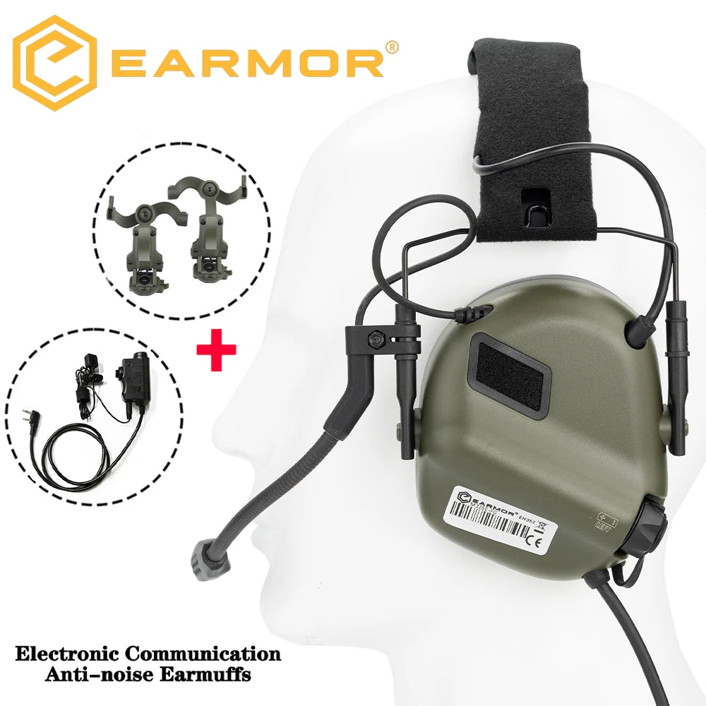NEW EARMOR M32 SE Outdoor Tactical Shooting Earmuff & M52 PTT Fit for Hunting Noise Canceling Headphones Helmet Rail Adapter