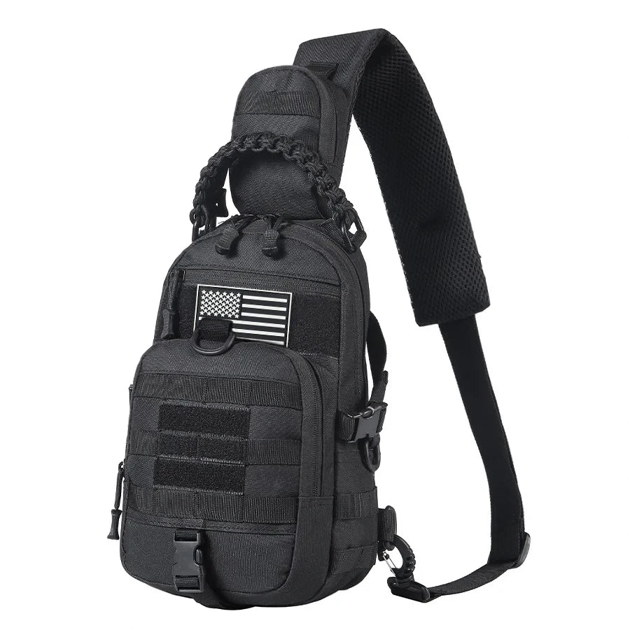 Single shoulder chest bag, widened and thickened shoulder pad, MOLLE system, multi hanging point design, woven handle