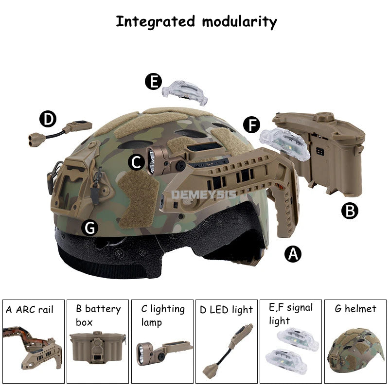Tactical Helmet Modular Integrated ARC Rail Battery Box with Signal Light Outdoor Hunting Combat Shooting Airsoft Helmet Set