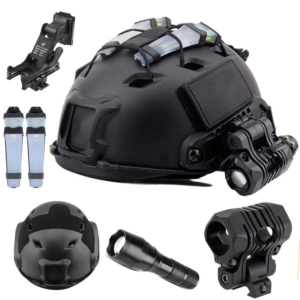 AQzxdc Airsoft Helmet Set Tactical Goggles Helmet Light Signal Light Tactical Flashlight and Night Vision Goggle Mount Bracket