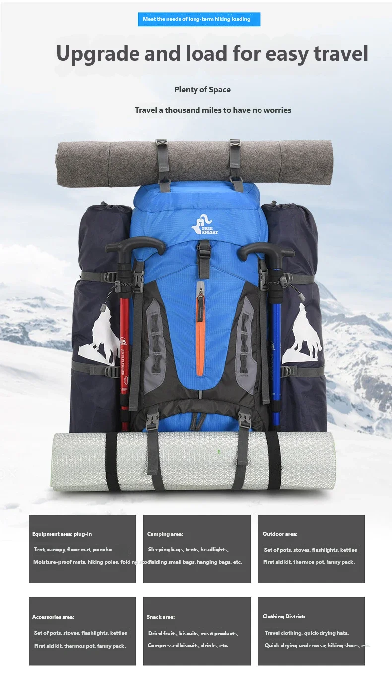 60L Camping Backpack Men's Travel Bag Climbing Rucksack Large Hiking Storage Pack Outdoor Mountaineering Sports Shoulder Bags