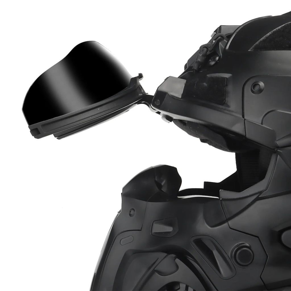 Assault I Airsoft Helmet Full Face Tactical Helmet with HD Headset Anti-Fog Fan 2 Pairs Lens Flip Mask for Outdoor CS