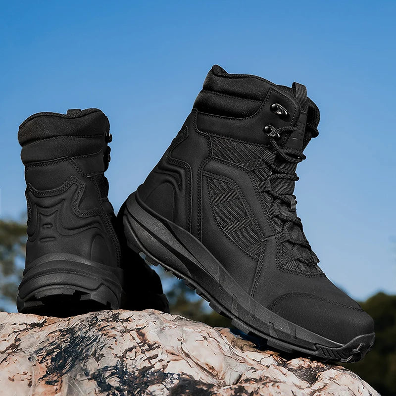 Men's Tactical Boots Lace Up Waterproof Hiking Boots Non-slip Outdoor Field Training Shoes Plus Size Fishing Hunting Sneakers