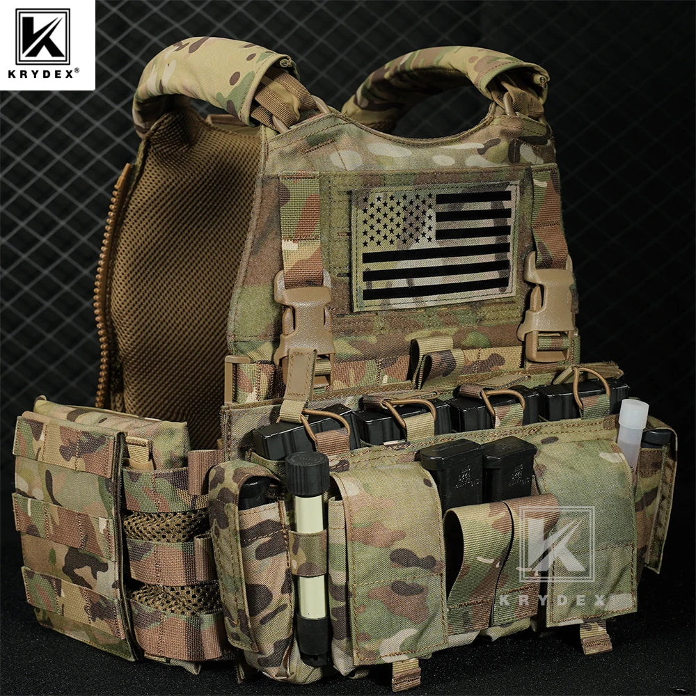 KRYDEX Tactical MOLLE Men SCARAB Plate Carrier Heavy Duty Modular Vest With MF IV Placard Mag Pouch For Airsoft Paintball