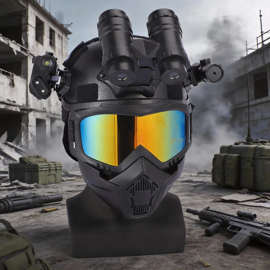 Children's Tactical Helmet Set Delta Force Airsoft Combat Helmet Kit with Mask Goggles Dummy Night Vision Goggle for CS Cosplay