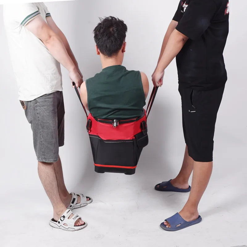 A Red Electrician'S Tool Bag Available in 17-Inch, 19-Inch, And 23-Inch Sizes, Featuring a Square Pocket Made of Thick Canvas And Oxford Cloth, Designed for Maintenance Tool