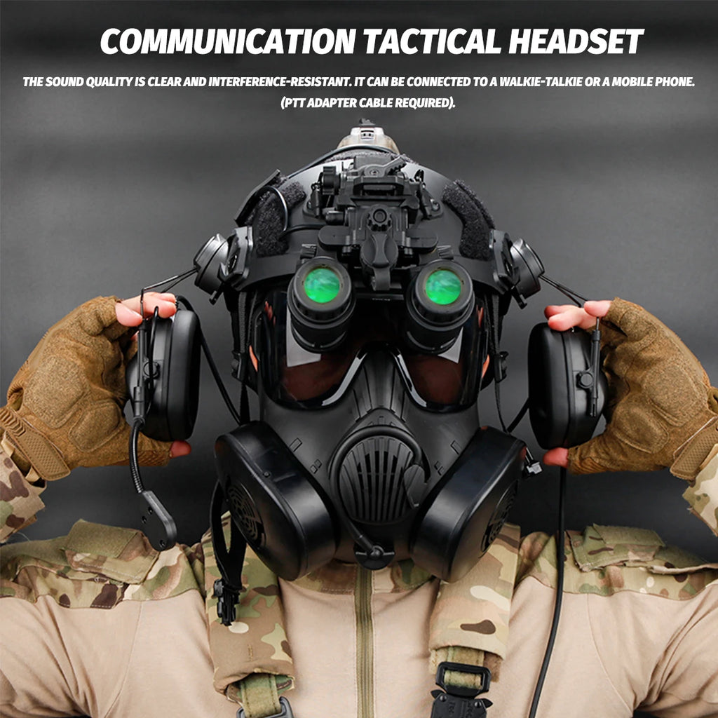 M50 Gas Mask Set with SF Ultra-High-Cut Airsoft Helmet Night Vision Goggles Model Signal Light Tactical Headset for CS Wargame