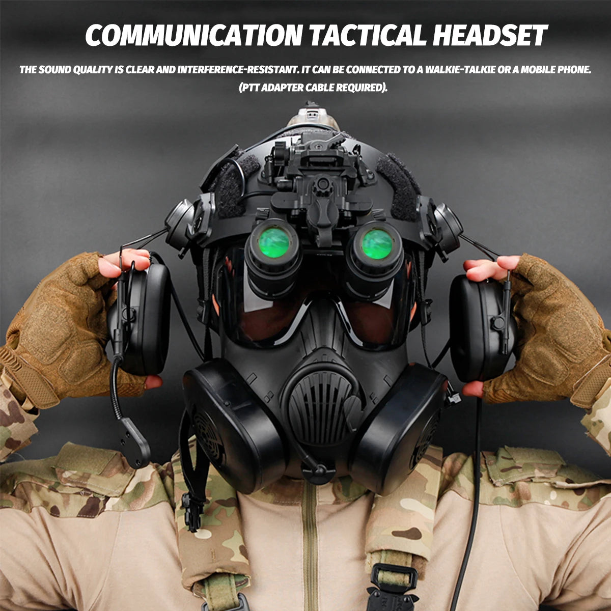 M50 Gas Mask Set with SF Ultra-High-Cut Airsoft Helmet Night Vision Goggles Model Signal Light Tactical Headset for CS Wargame