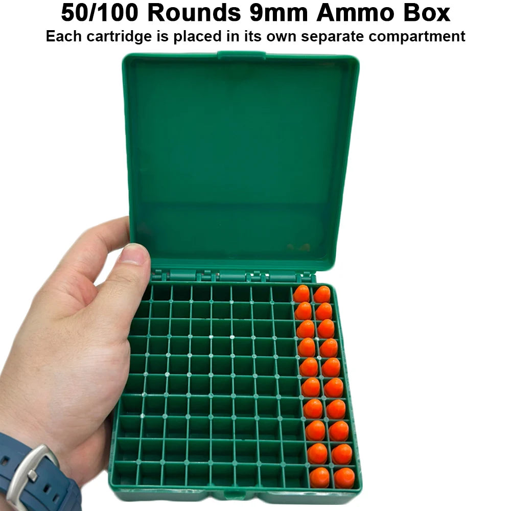 Tactical Bullet Box Ammo Case 9mm .223 5.56mm Pistol Rifle Ammo Carry Storage Box Flip-Top Hunting Bullet Case