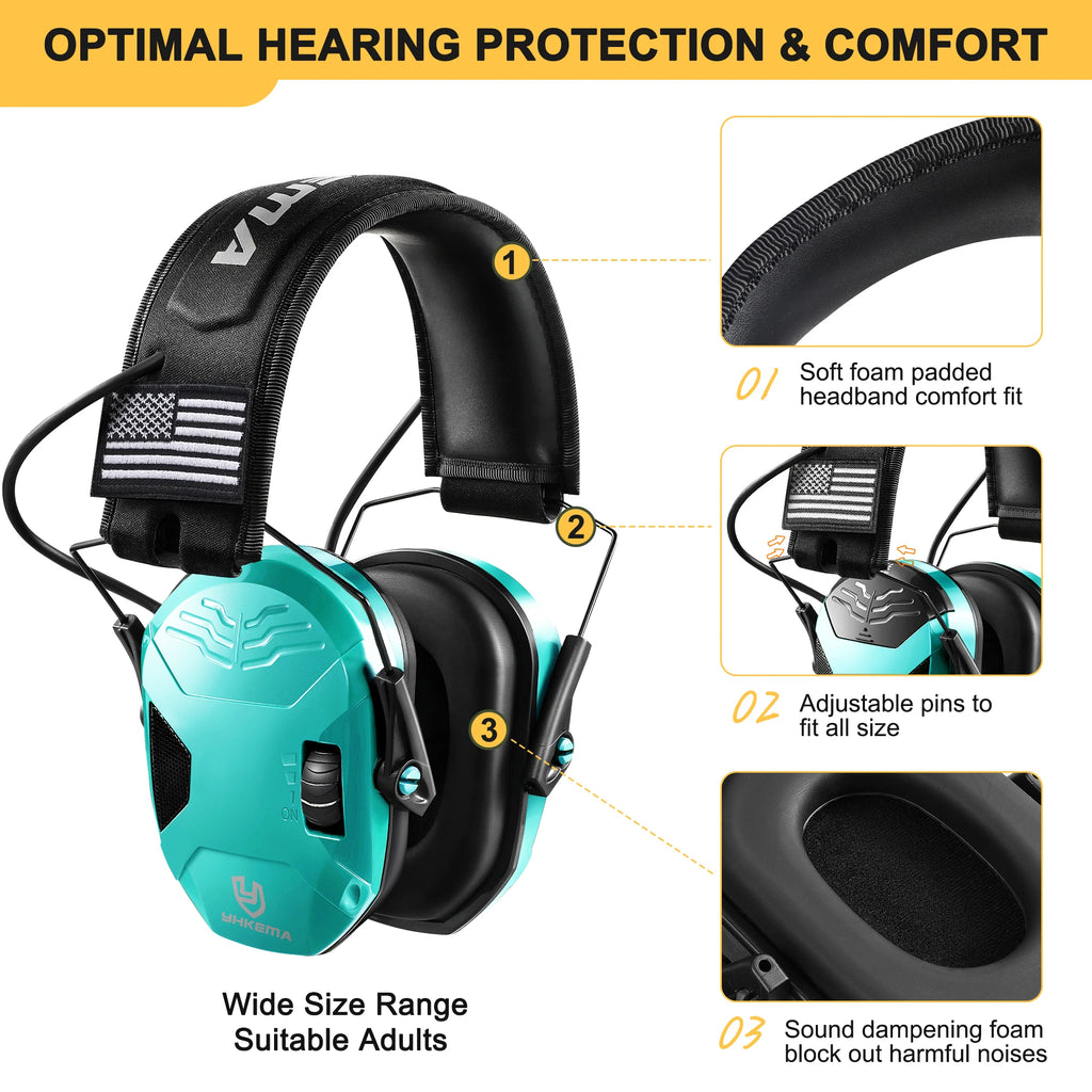 Electronic Shooting Ear Protection YHKEMA NRR23 Foldable Tactical Earmuffs Adjustable Volume For Shooting Range Hunting