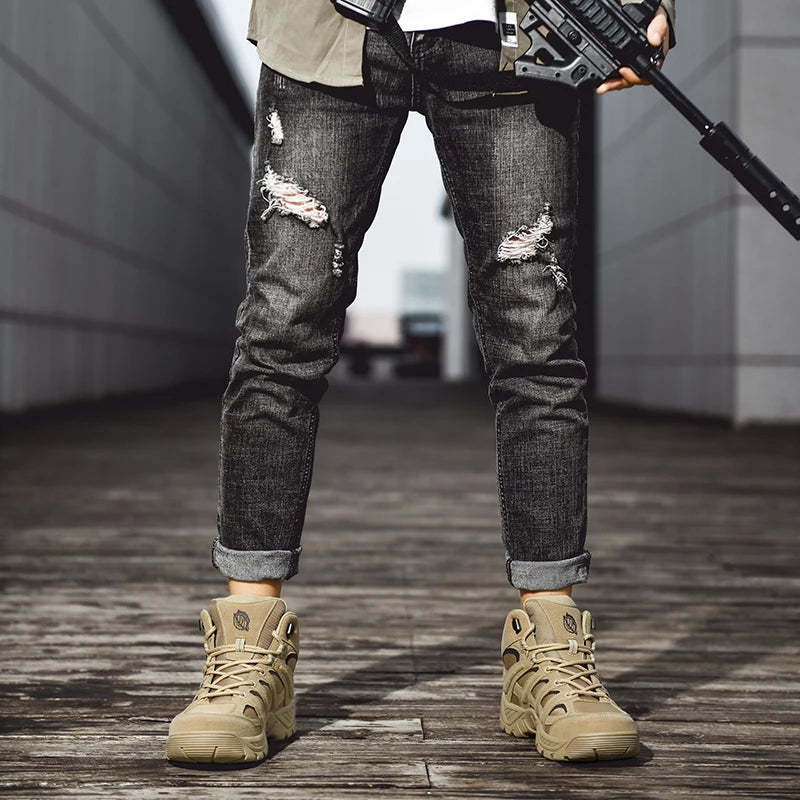 New Men's Boots Fashion Outdoor Boots Breathable Hiking Boots Autumn Shoes Sneakers Lightweight Non-Slip Men Desert Ankle Shoes