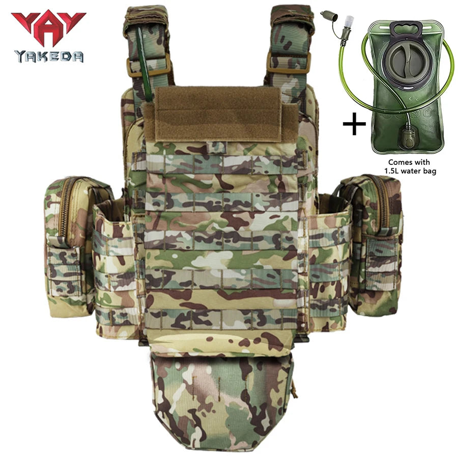 YAKEDA multifunctional hunting vest (including 1.5-liter water bag) with multiple accessory packs MOLLE webbing system