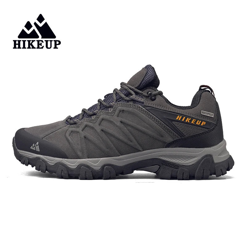 HIKEUP High Quality Leather Hiking Shoes Durable Outdoor Sport Men Trekking Leather Shoes Lace-Up Climbing Hunting Sneakers