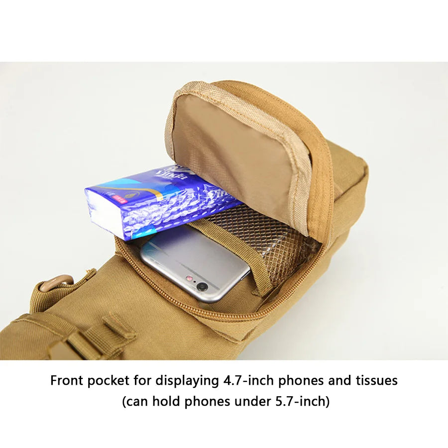 Single shoulder crossbody sports water bottle bag with a detachable cylindrical buckle design and front auxiliary pocket