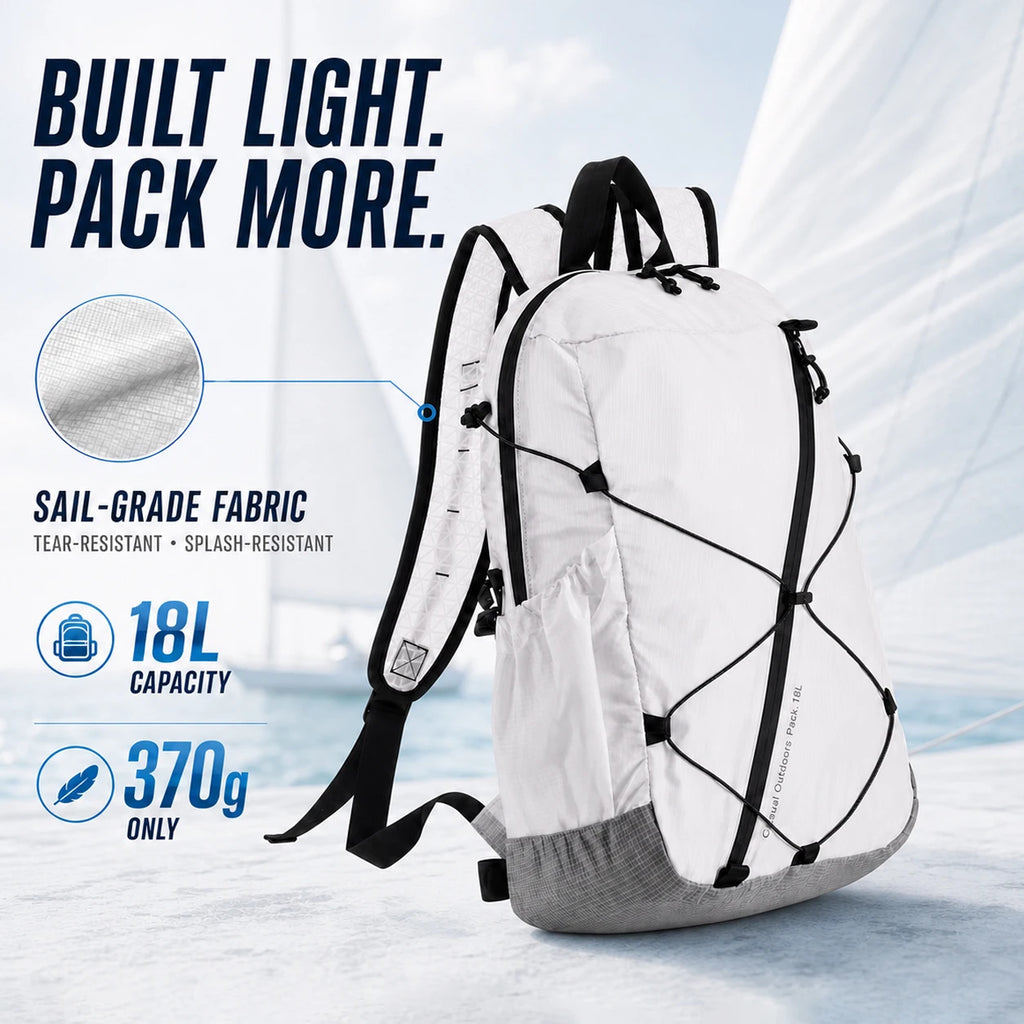 Ultralight Hiking Backpack 18L Sailcloth Fabric FIBERMAX44 Waterproof Anti-tear Trek Rucksack for Camping Sports Travel Unisex
