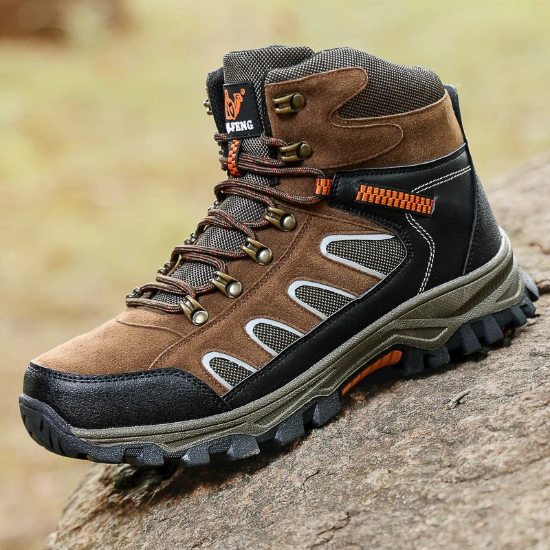 Men Hiking Boots High Top Anti Slip Winter Warm Comfort Plush Breathable Ankle Boots Outdoor Thick Sole Snow Boots for Man