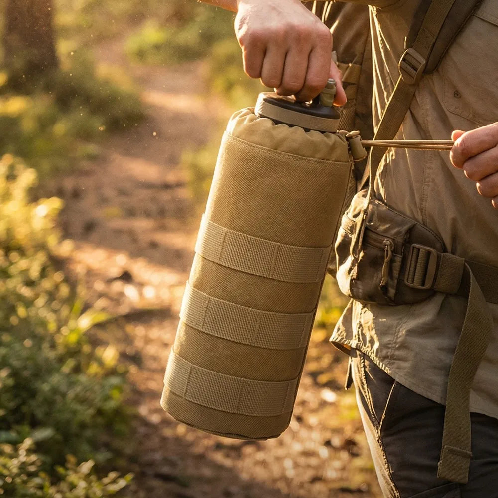 Tactical MOLLE Water Bottle Pouch 600D Nylon Drawstring Water Bottle Holder Bag for Outdoor Hiking Camping