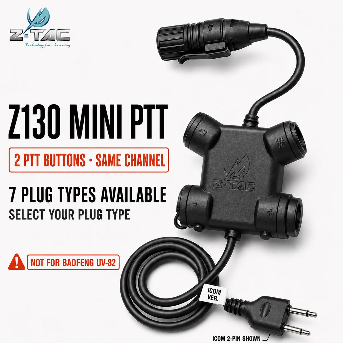 Z-TAC Single Channel PTT Dual Button Adapter Cable 7 Plug Types for Kenwood Motorola Baofeng Walkie Talkie Radio Headset Airsoft