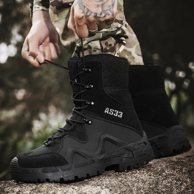 High Top Men’s Lace Hiking Boots 8 Inches Lightweight Combat Boots Durable Suede Leather Work Boots Desert Shoes