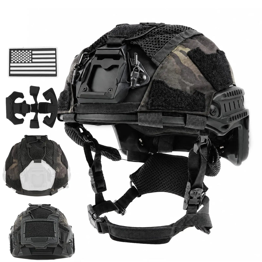 Tactical Helmet with Cover Counterweight Pouch Adjustable Fast Helmet for Airsoft Paintball Hunting CS Military Gear
