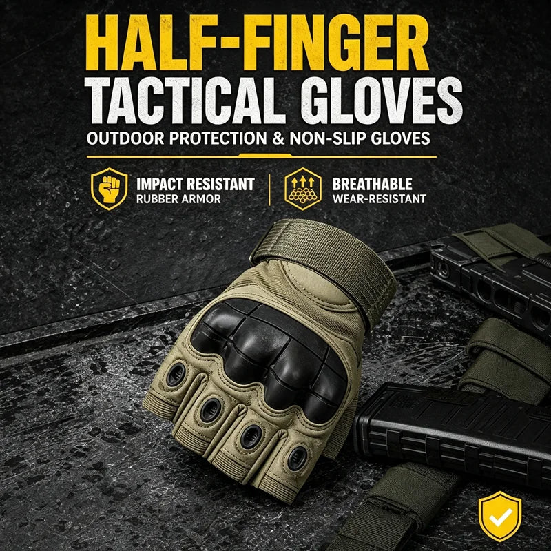 Half Finger Tactical Gloves Impact Resistant Men Motorcycle Riding Gloves Non‑Slip Breathable Outdoor Climbing Protective Gloves