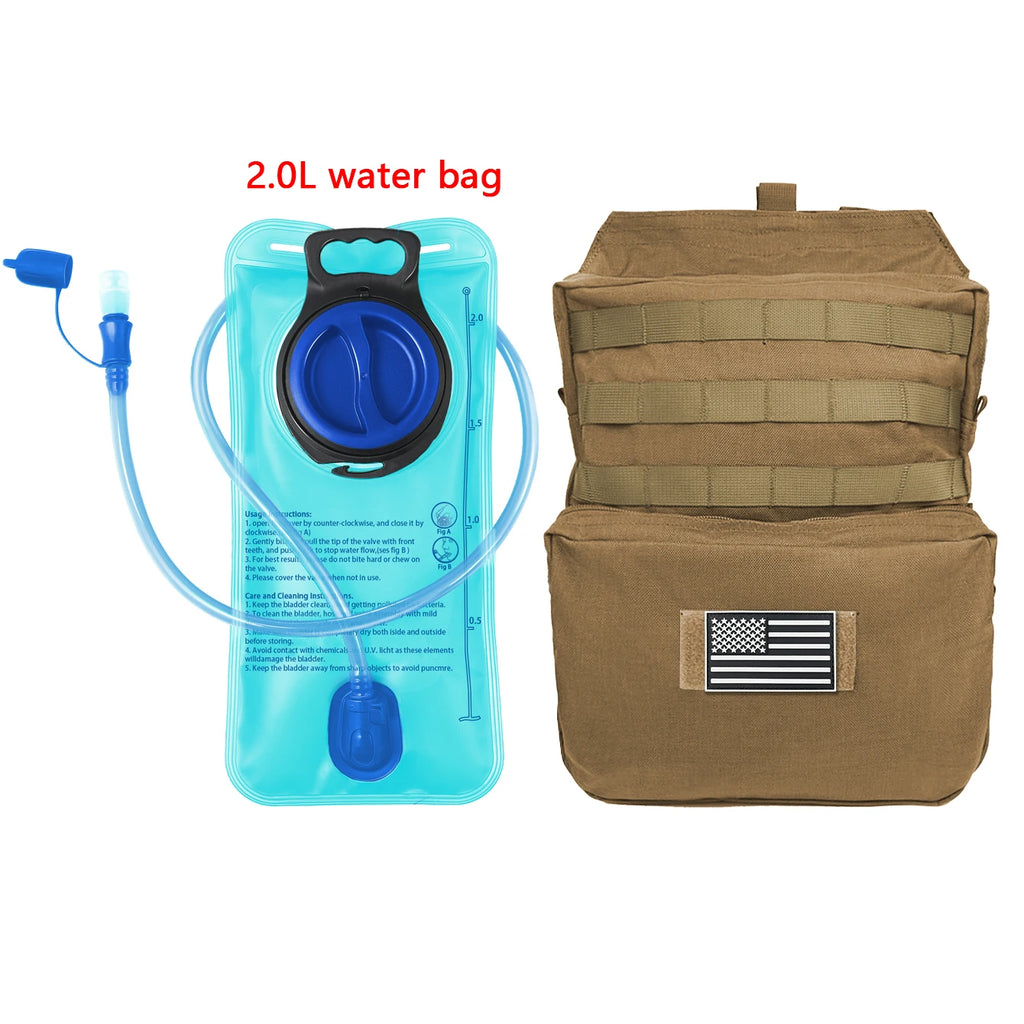 2L soft water bag with accessories backpack, designed to be attached to a MOLLE system vest for use in outdoor sports