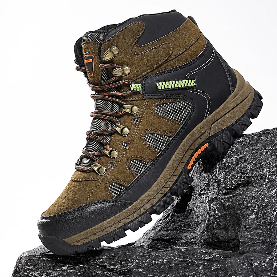 Mens Hiking Boots High Top Anti Slip Wear-resistant Thick Sole Comfortable Outdoor Travel Lace Up Sports Casual Trekking Boots