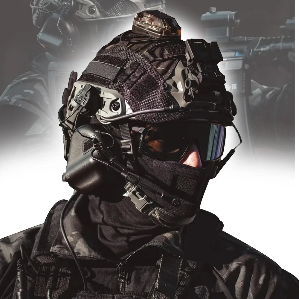 Tactical Airsoft HelmetSet with Breathable Headgear Signal Light Headset Glasses Bracket for Field CS Hunting Paintball Shooting