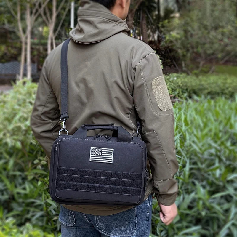 Shooting Range Bag Tactical 2 Pistol Bag Gun Case EDC Shoulder Bag Short Weapons Transport Case with Holster Hunting Sling Pack