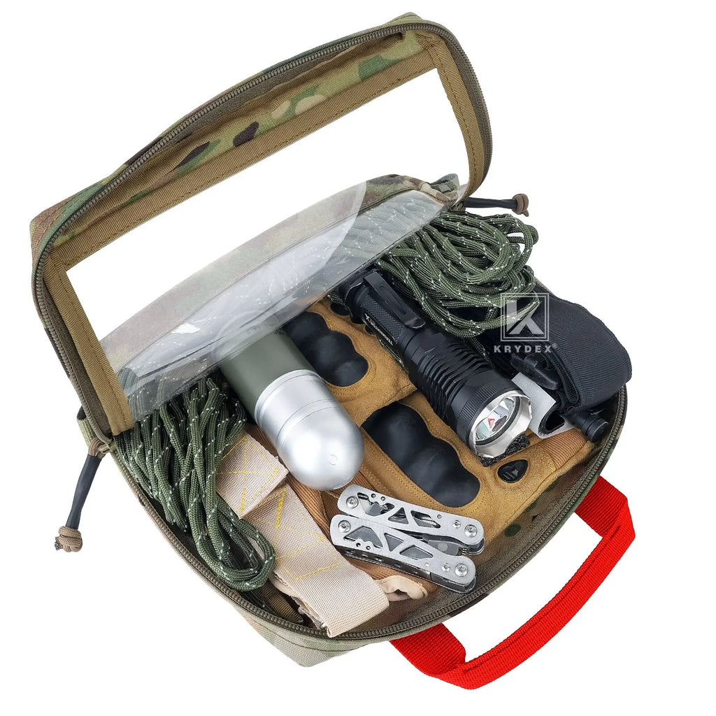 KRYDEX Tactical Large / Small Clear Top Insert Pouch Travel Camping Organizer Storage Hook & Loop Bag for D3 Tactical Backpack