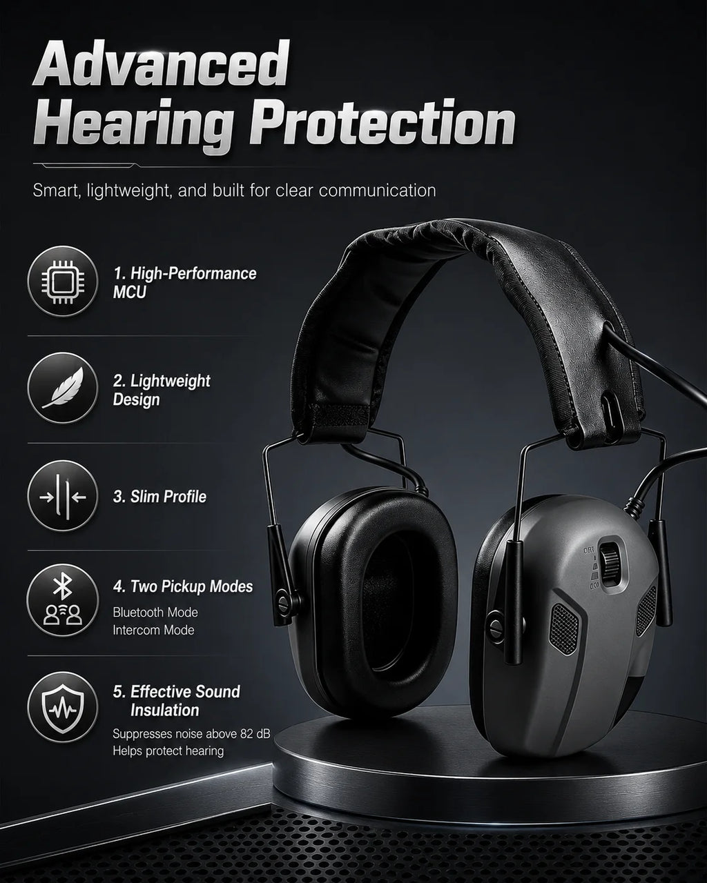 BOOIU Tactical Shooting Bluetooth Headset Anti-noise Shooting Headphones Hearing Protector Foldable Earmuff Helmet Accessories
