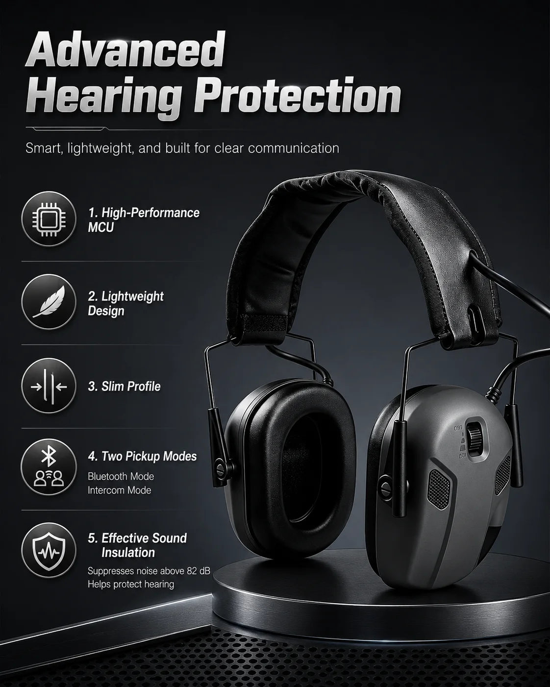 BOOIU Tactical Shooting Bluetooth Headset Anti-noise Shooting Headphones Hearing Protector Foldable Earmuff Helmet Accessories