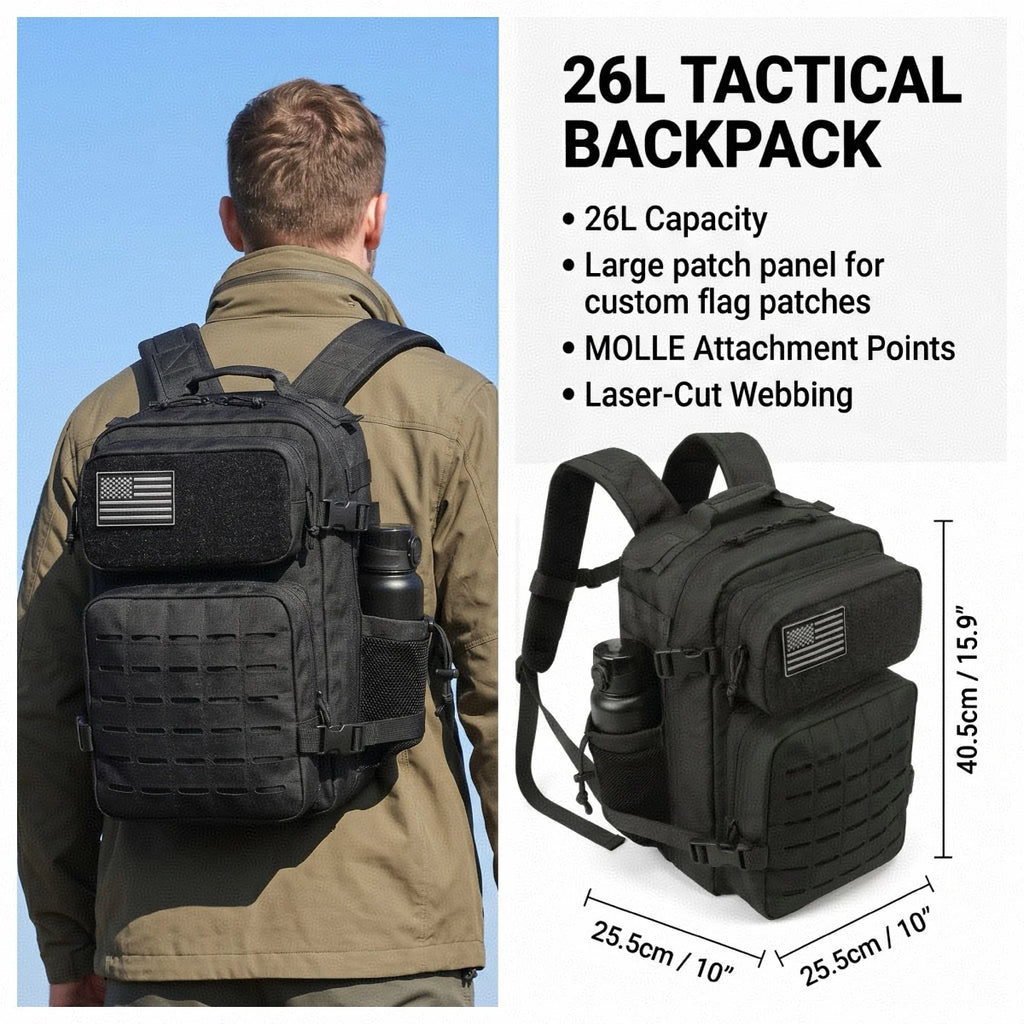 26L Tactical Hunting Backpack for Men with Dual Cup Holders, MOLLE Outdoor Hiking Rucksack for Deer Bow Archery Elk Duck Waterfowl Hunting, Camping Travel Gear Storage Bag