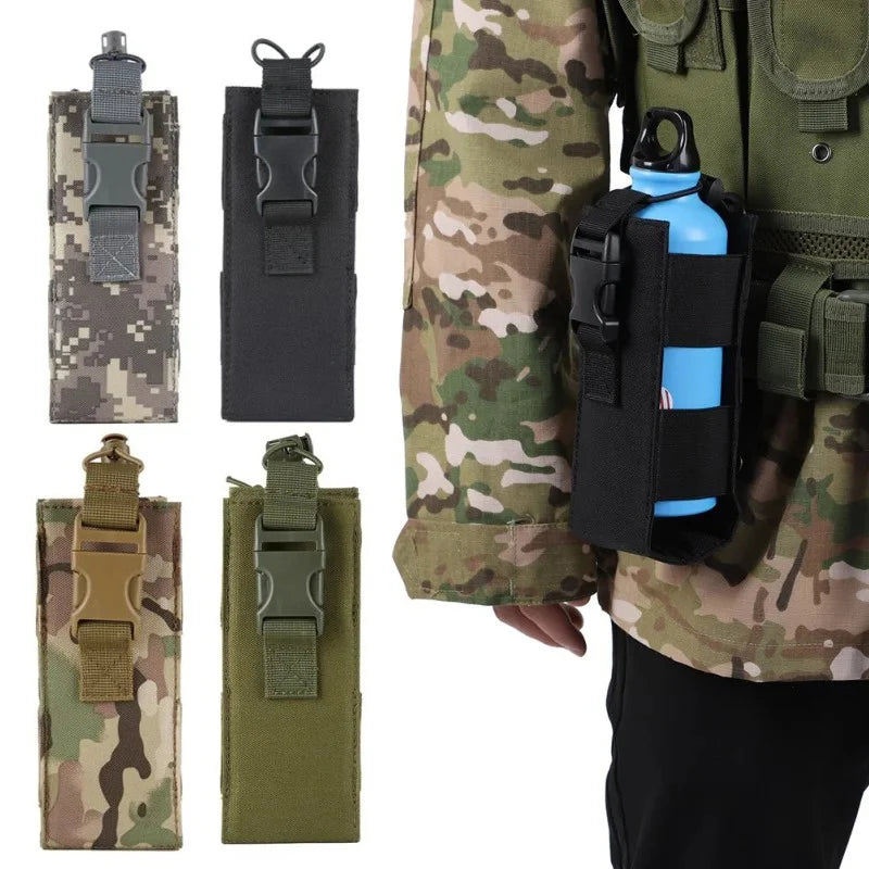 New Tactical Water Bottle Bag Molle Nylon Kettle Cover Waist Pouch Walkie-talkie Pouch Outdoor Hunting Hiking Cycling Accessory