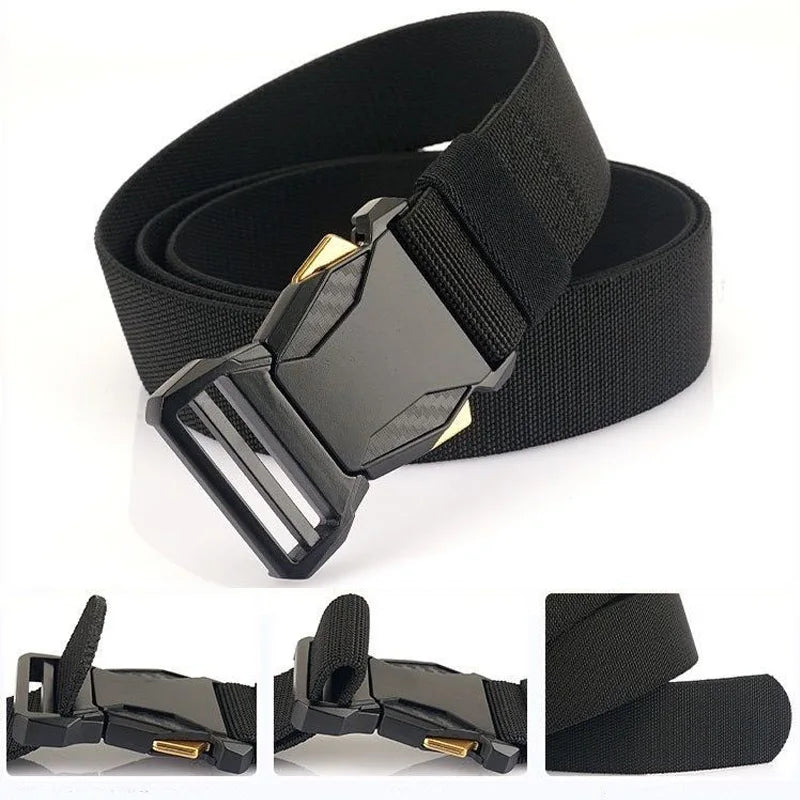 Canvas Tactical Belt Men's Automatic Buckle Quick Release Military Belt Casual Outdoor Training Workwear Pants Waist Belt