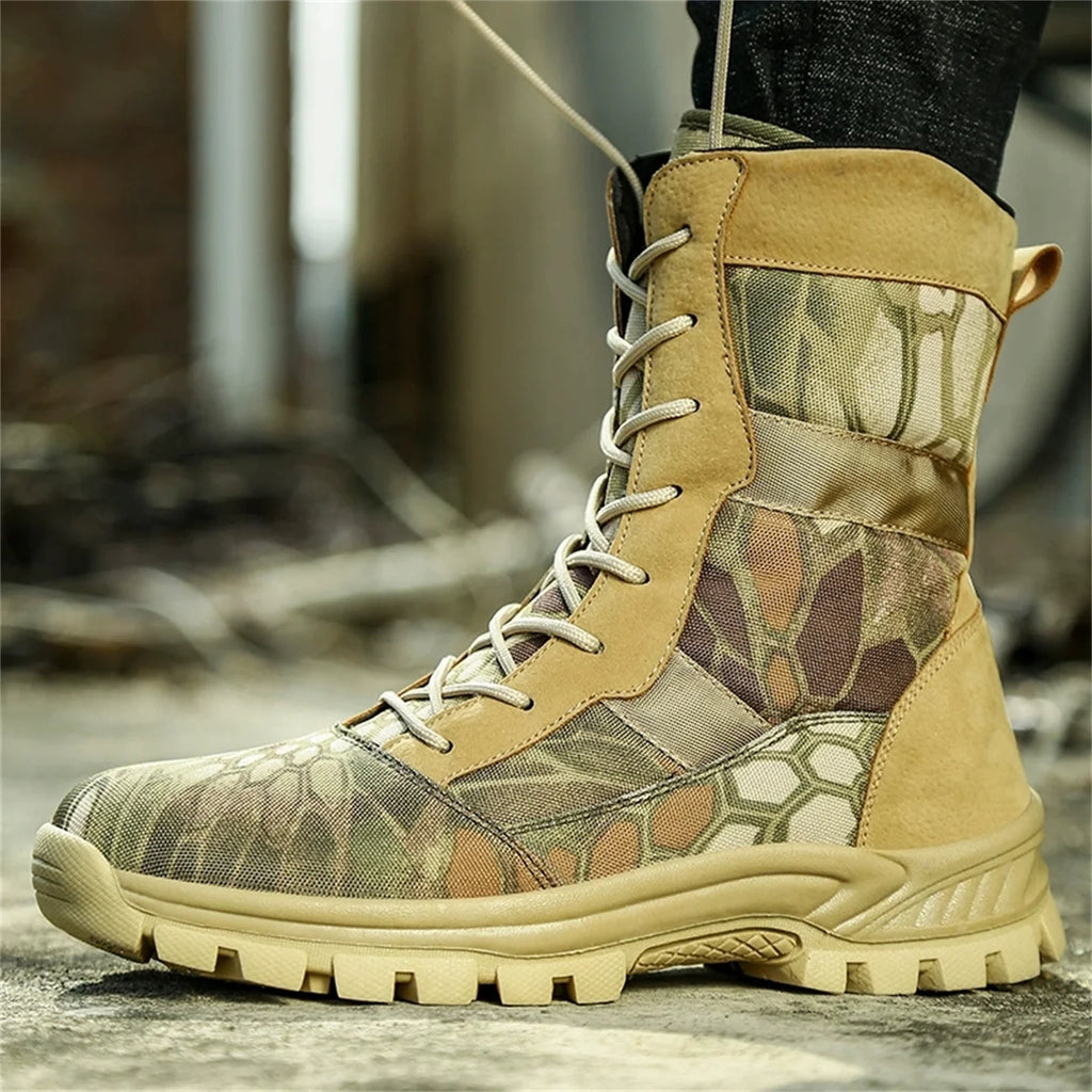 High Top Desert Tactical Boots Men's Camouflage Hunting Boots Outdoor Non-Slip Wear-Resistant Mountaineering Hiking Shoes