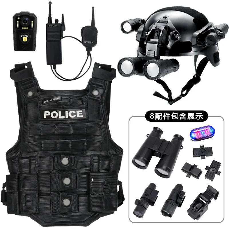 Children's Tactical Helmet Set Airsoft Molle Vest Equipment with Walkie-Talkie Recorder Vest Outdoor CS Game Cosplay Costumes