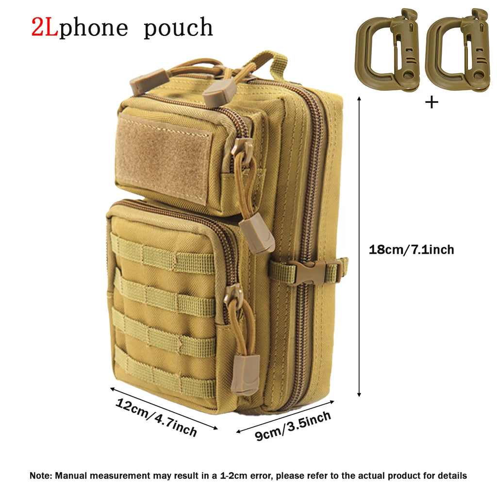Double zipper 2L space storage bag with layered design, reinforced webbing buckle on the right side, can tighten the bag body