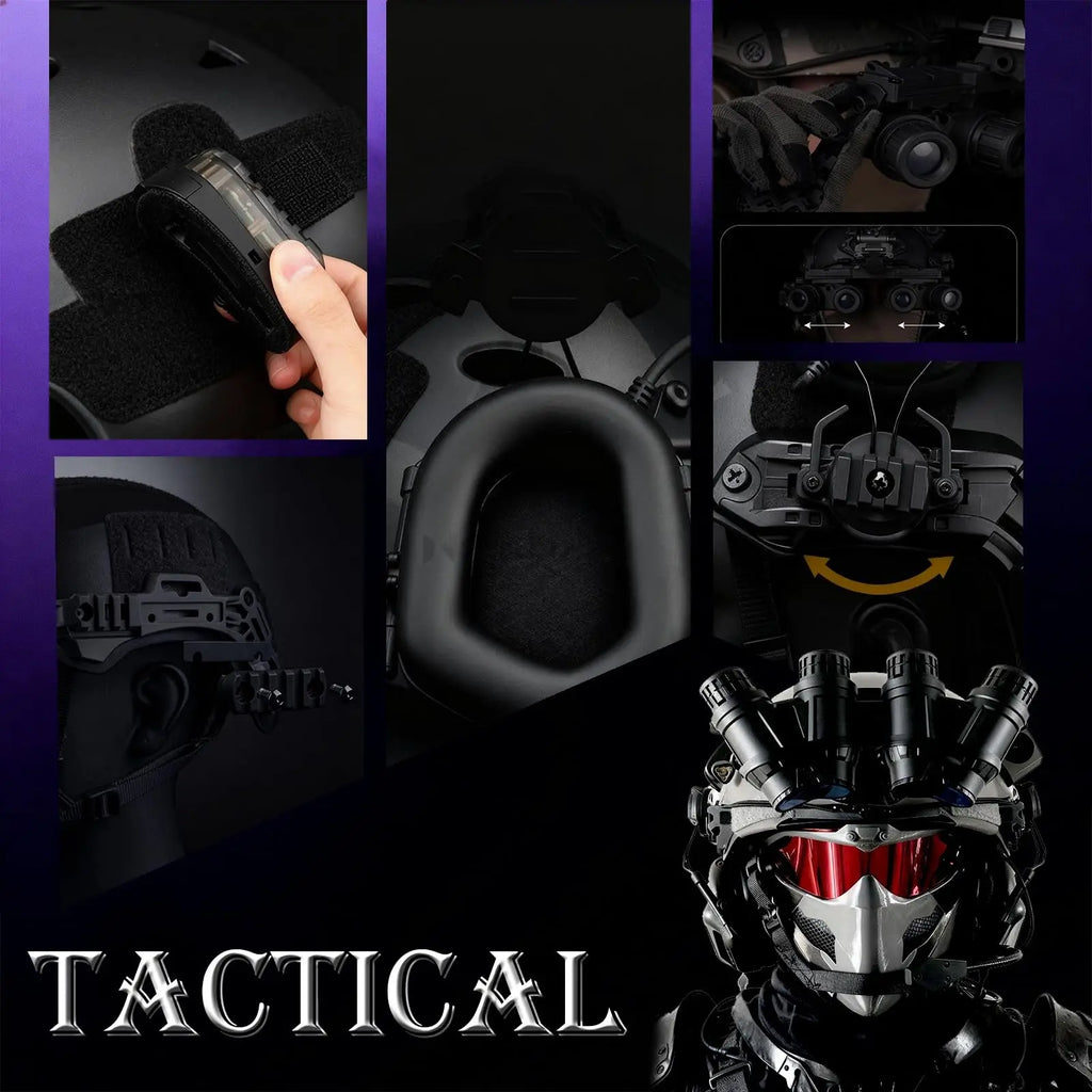 Tactical Helmet Set 9-in-1 Airsoft Full Face Protection Helmet Set with Mask Headphones NVG Dummy Model Mask for CS Cosplay Game